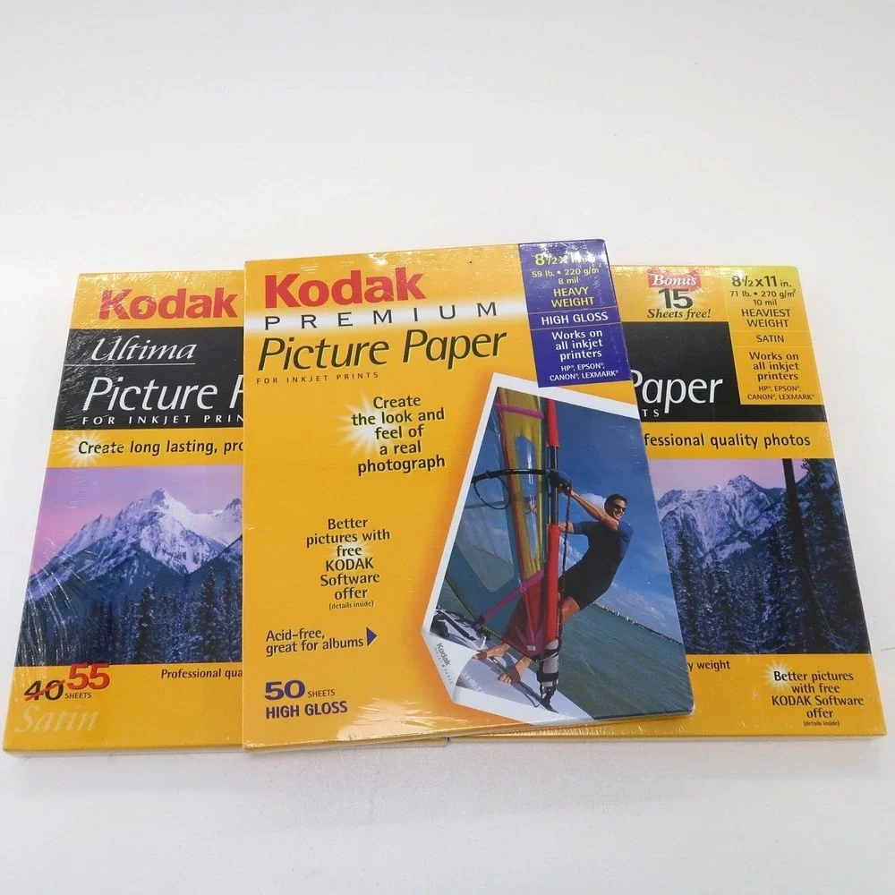 3 Kodak Premium Picture Paper Gloss 8 1/2 x 11 in Full Sealed 55 2x 50 sheets pc